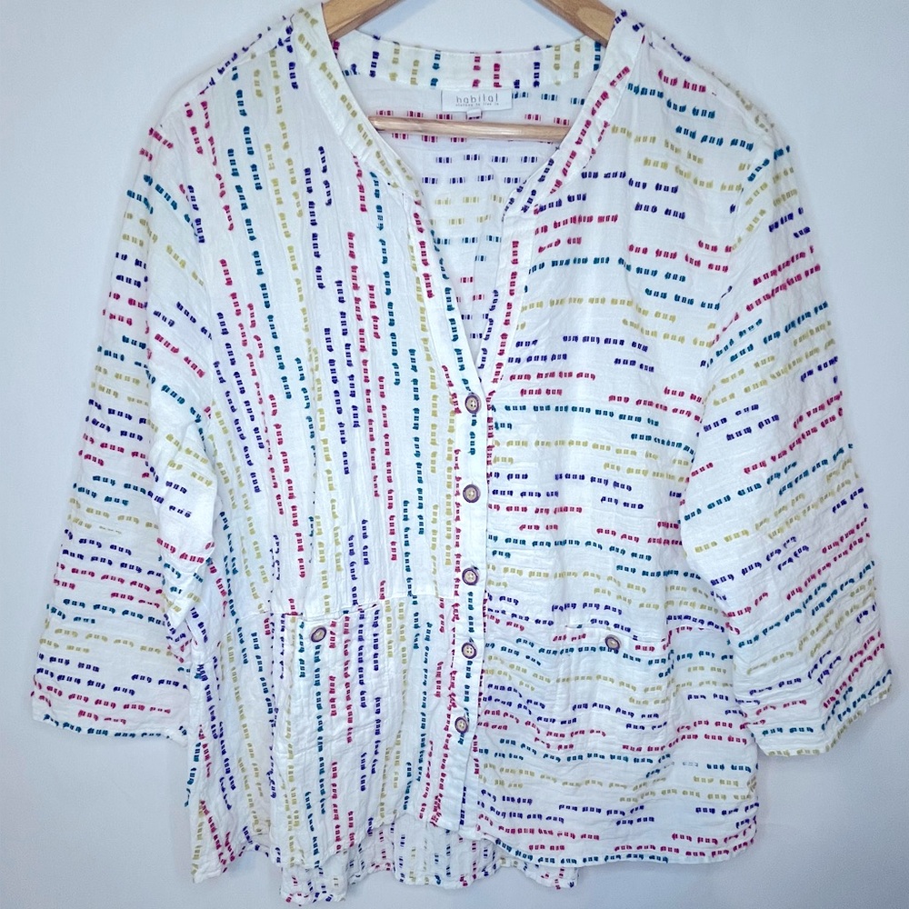 HABITAT Colorful Striped Lightweight Boho Indie Button-Up Blouse Women’s XL